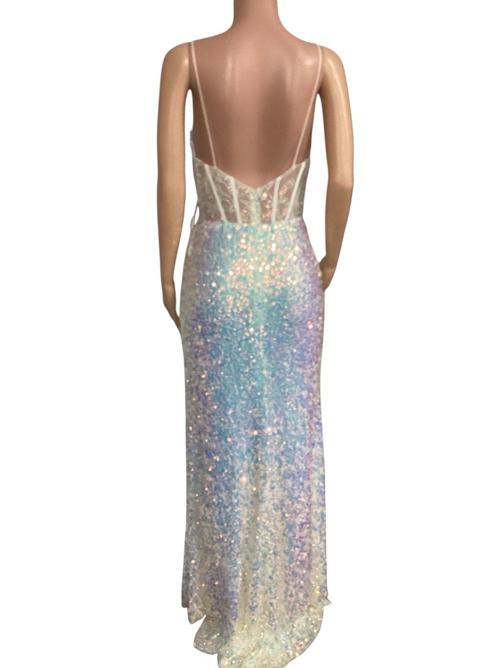 Stacees iridescent Sequin Mermaid Fairy Corset Sleeveless Thigh Slit Size 12 - Picture 4 of 15